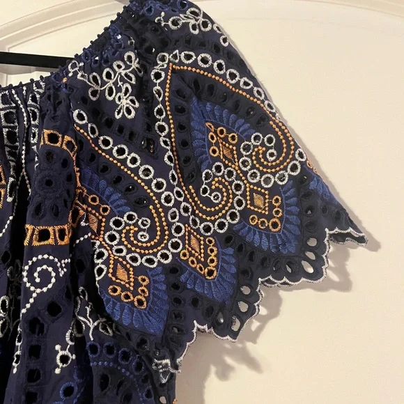 Anthropologie Elegant Navy Blue Embroidered Dress - Picture 3 of 9